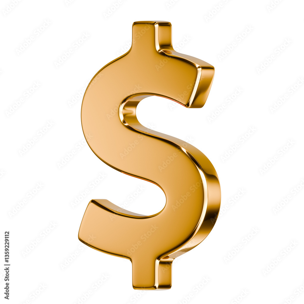 Gold Dollar Symbol 3D Render on Transparent Background Gold Dollar Symbol 3D Render on Transparent Background