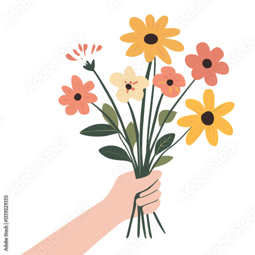 Hand holding a sunflower bouquet flowers illustration graphics vector