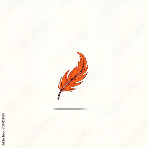 Minimal orange feather vector in floating position on white background