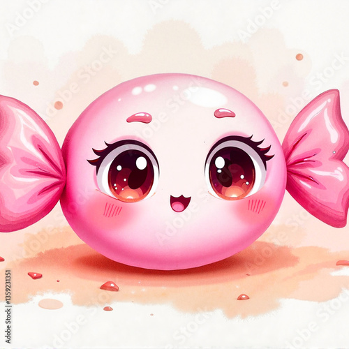 Happy candy vector character in pastel tones with joyful face on white background