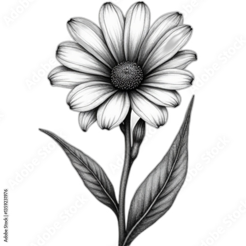 Elegant flower vector in black and white sketch style with soft shading on white background