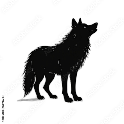 Standing wolf silhouette vector in alert posture on white background