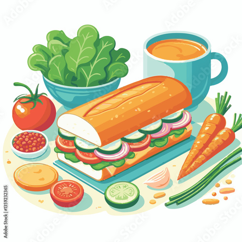 bread, baguette, meal, meat, fresh, food, background, cucumber, carrot, lunch, cuisine, coriander, sandwich, asian, traditional, vietnamese, pork, vietnam, sliced, closeup, cilantro, vegetable, street