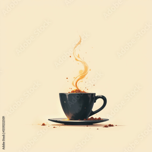 Hot coffee cup vector with steam swirl in minimalist style on beige background [с пробелами]