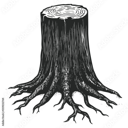 Obraz na płótnie Ancient tree stump with roots illustration texture art vector w salonie
