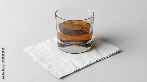  Plate Napkin Mockup PNG with Whiskey Glass on Top