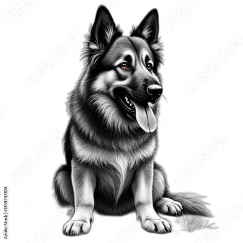 German shepherd dog vector in realistic grayscale sketch style with strong posture