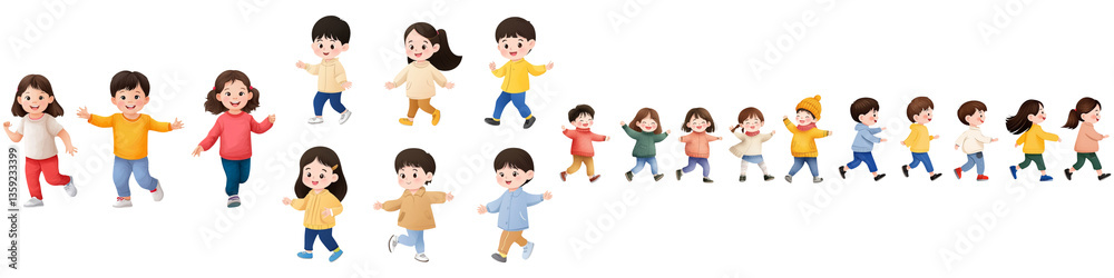 Friendship activities kindergarten, A series of playful cartoon children in colorful clothing, engaged in various cheerful activities and expressions. Friendship activities kindergarten, A series of playful cartoon children in colorful clothing, engaged in various cheerful activities and expressions.