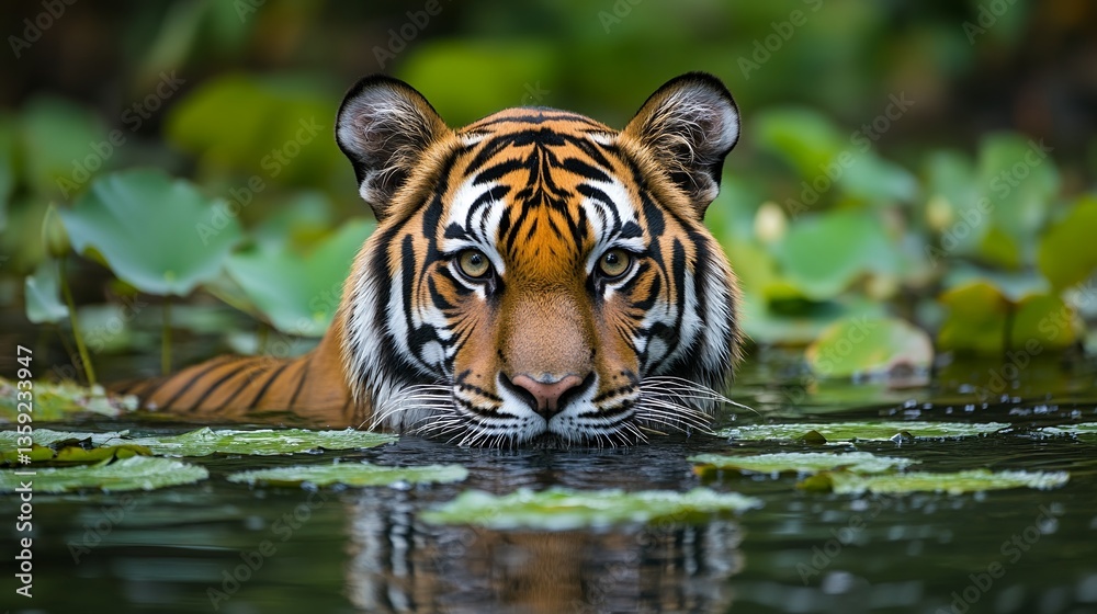 Majestic Tiger Cooling Off in Jungle Pond Majestic Tiger Cooling Off in Jungle Pond