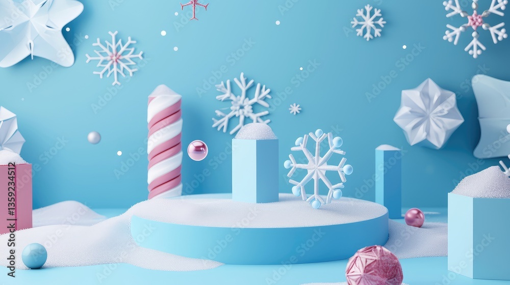 Winter Wonderland Scene With Snowflakes And Candy Canes