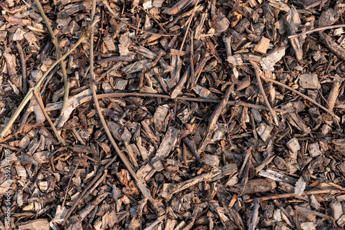 General stock - gardening. ..Wood chippings ground cover .spring, voorjaar, allotment, moestuin, garden, gehakseld, houtsnippers,