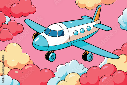 illustrations of colorful cartoon airplanes flying through vibrant clouds, perfect for kids, travel, and education themes