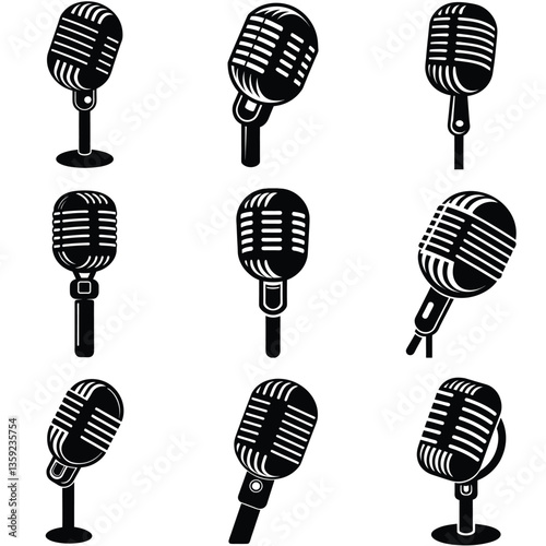 Collection of Vintage Microphone Silhouettes