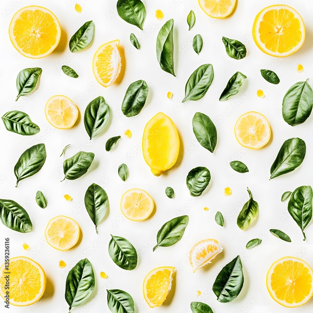 Vibrant Lemon and Orange Citrus Fruit Pattern with Green Leaves Vibrant Lemon and Orange Citrus Fruit Pattern with Green Leaves