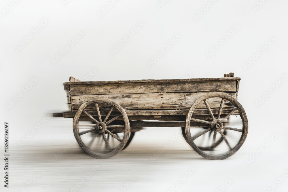 Fototapeta premium An Old Wooden Cart With Two Wooden Wheels On A White Background