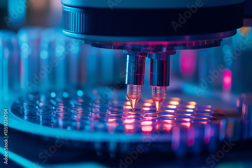 Close-up of a DNA sequencing machine, emphasizing the advancements in biotechnology and genetics