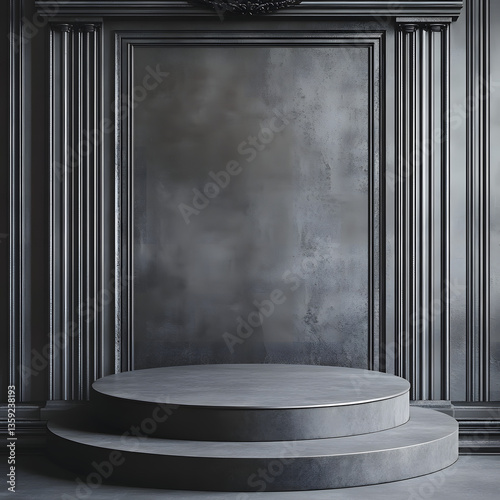 Elegant Dark Grey Platform Against Ornate Wall
