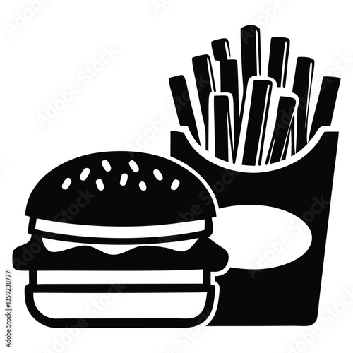 Burger and fries, Fast food icon vector, Vector silhouette of a Junk Food