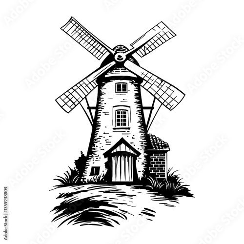 Windmill linear windmill art illustration vector