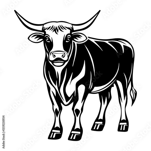 Cow full body linear illustration animal black vector
