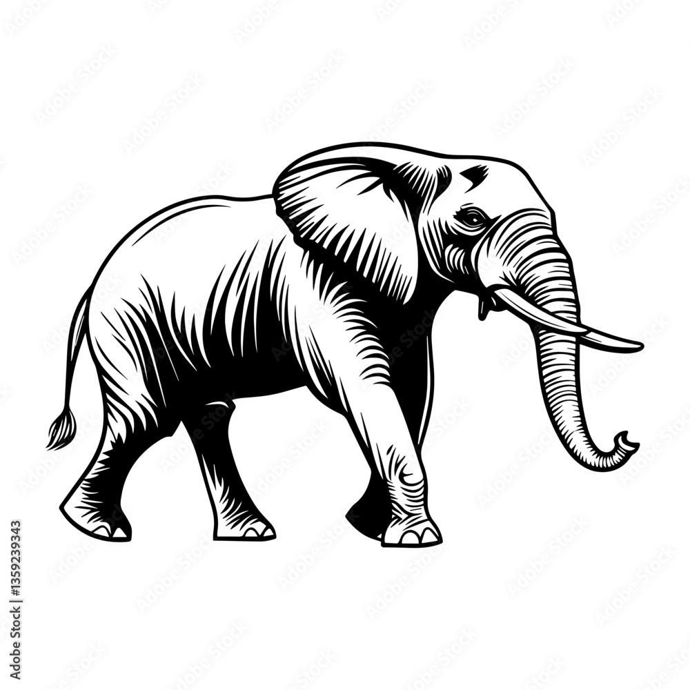 Fototapeta premium Simple elephant walking linear art illustration wildlife vector