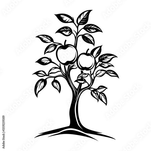 Simple apple tree logo linear art illustration graphics vector
