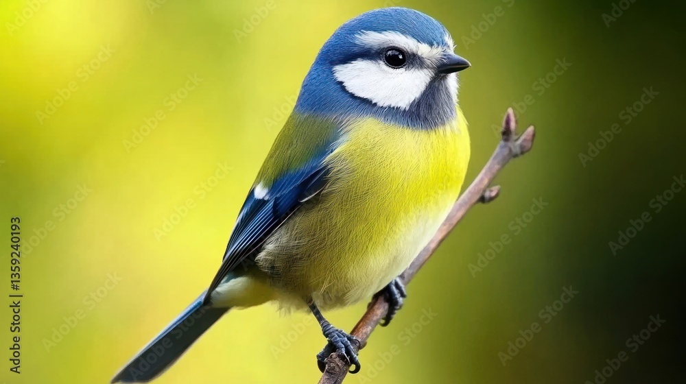 Obraz premium Vibrant Blue Tit Perched on Branch