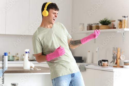 Young man with headphones c...