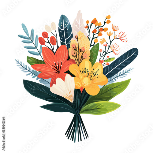 Individual bouquet floral illustration flowers leaves vector