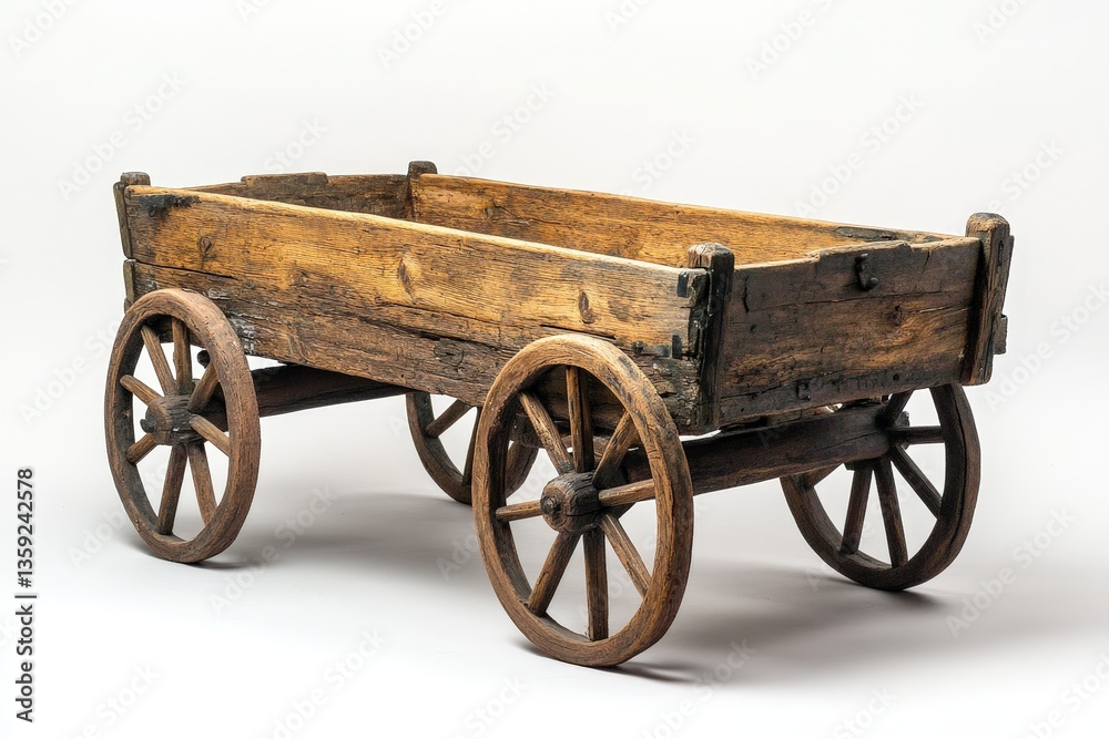 Fototapeta premium An old fashioned rustic wooden wagon with four spoked wheels