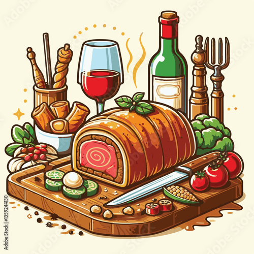meat, food, traditional, slice, dinner, pastry, meal, beef, cooking, red, lunch, holiday, wellington, sauce, roasted, recipe, puff, cut, fillet, stuffed, steak, pie, christmas, tradition, ingredient, 