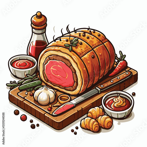 meat, food, traditional, slice, dinner, pastry, meal, beef, cooking, red, lunch, holiday, wellington, sauce, roasted, recipe, puff, cut, fillet, stuffed, steak, pie, christmas, tradition, ingredient, 