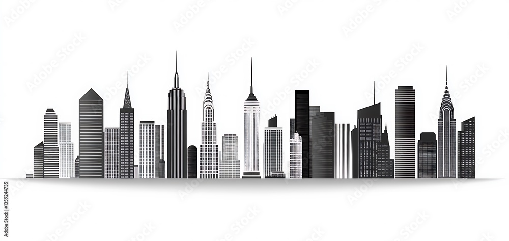 Naklejka premium Monochromatic Cityscape, a Silhouette of Urban Building in vector art