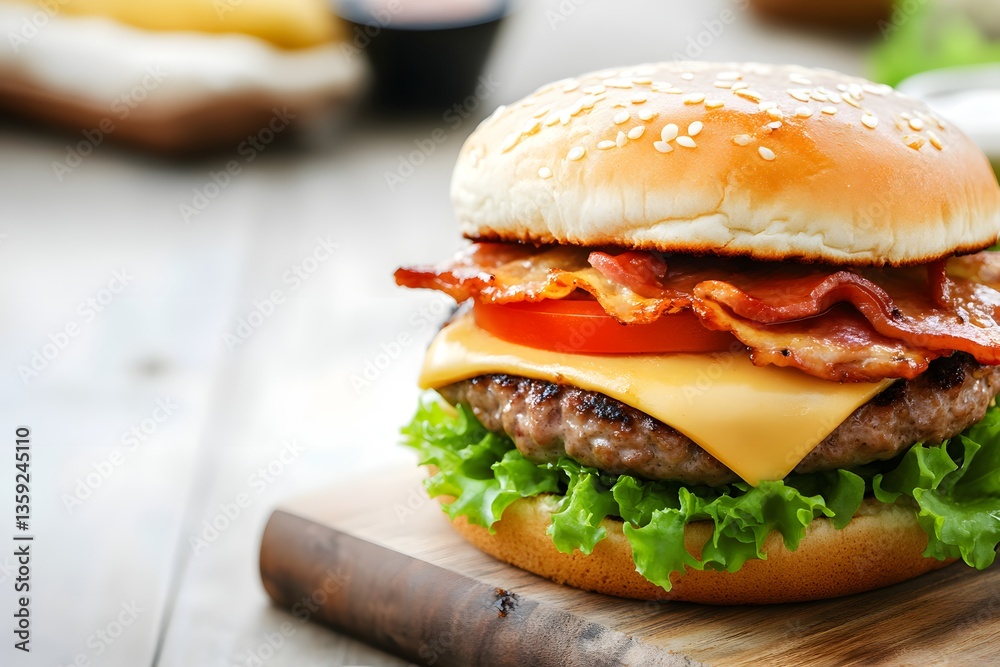 Closeup Burger with cheese. Fast food concept Closeup Burger with cheese. Fast food concept