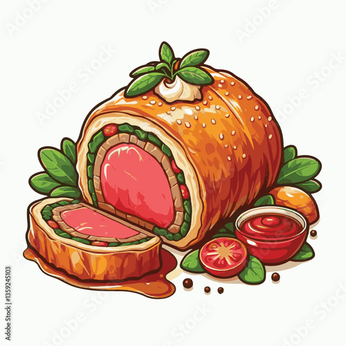 meat, food, traditional, slice, dinner, pastry, meal, beef, cooking, red, lunch, holiday, wellington, sauce, roasted, recipe, puff, cut, fillet, stuffed, steak, pie, christmas, tradition, ingredient, 