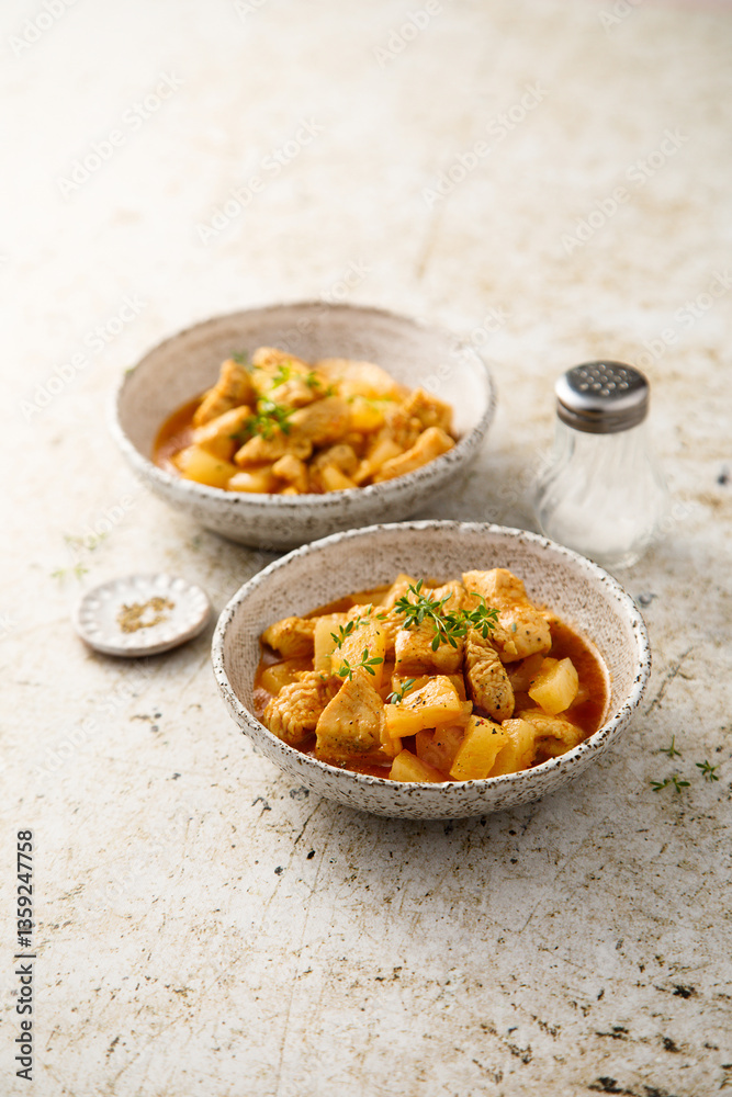 Fototapeta premium Chicken ragout with pineapple