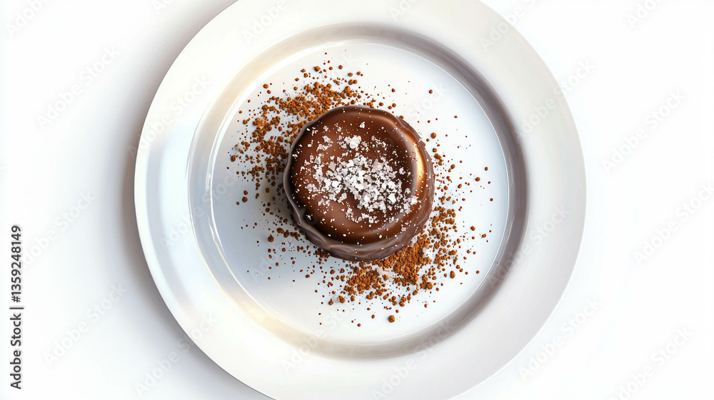 Fototapeta premium Gourmet chocolate caramel dessert with sea salt on elegant plate for culinary display