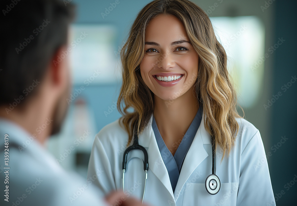 Female Doctor Smiling and Engaging with Patient in a Hospital Setting