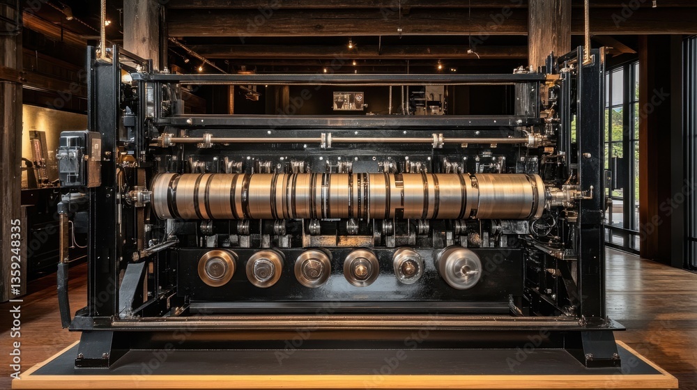 A massive rubber mixing machine with rotating arms and heated rollers, dark industrial setting