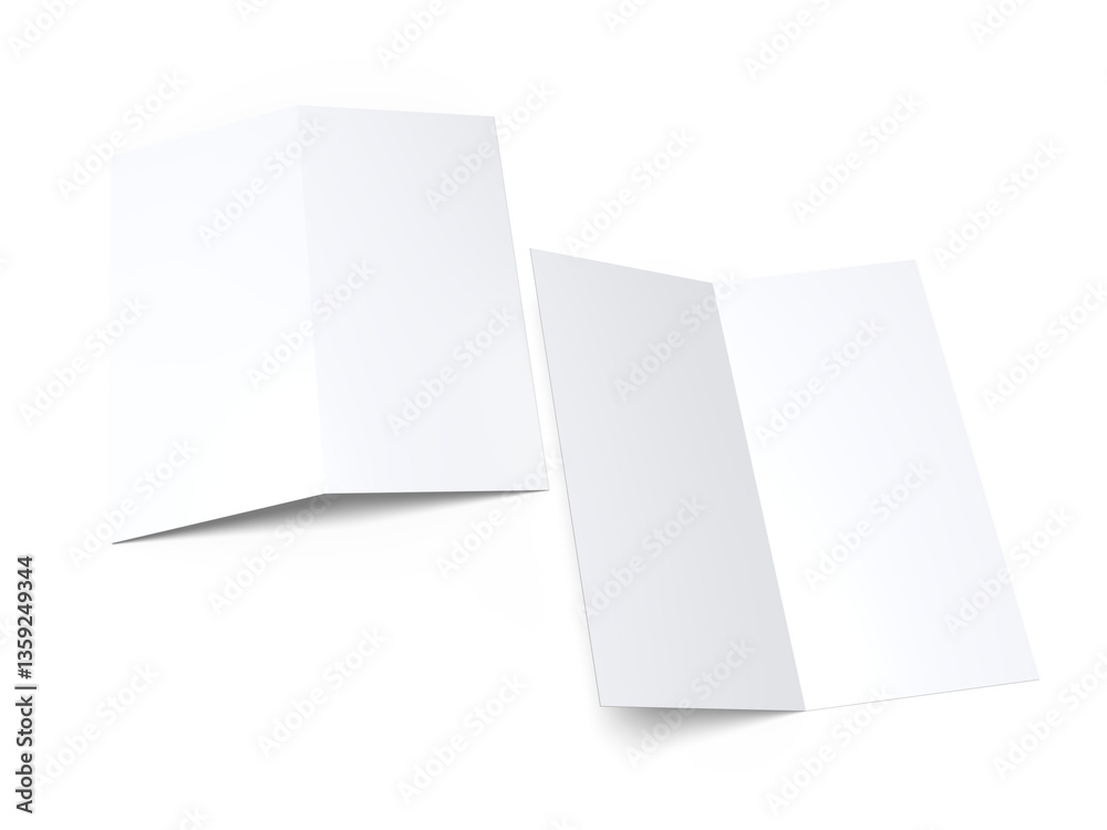 Bi fold, two panel fold, open leaflet mockup template isolated on background. Blank paper template, flyer, wedding invitation, postcard, thank you card, notecards, notepad, greeting card, brochure Bi fold, two panel fold, open leaflet mockup template isolated on background. Blank paper template, flyer, wedding invitation, postcard, thank you card, notecards, notepad, greeting card, brochure