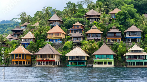 Colorful Bungalows On Lakeside Mountainside