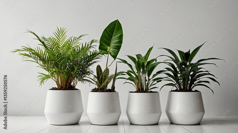 Fototapeta premium Contemporary houseplant with sleek leaves, white background.