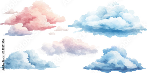Watercolor clouds set isolated on a white background