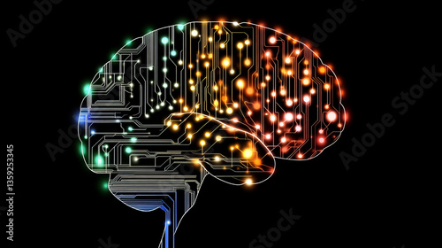 Digital brain, AI mind, trainable neural network. 3D illustration of abstract neural connections in the synthetic process of electronic impulses photo