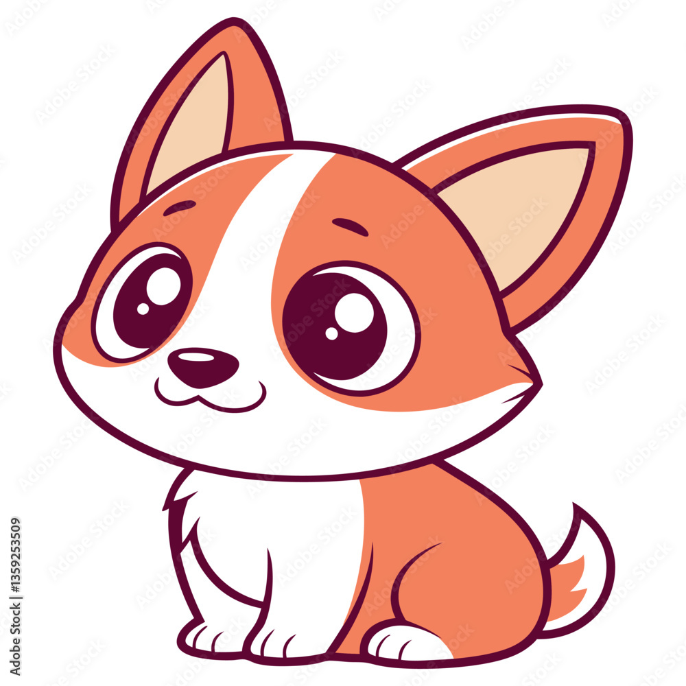 Cartoon Cute Corgi Puppy Sitting, Smiling. Orange, White and Black Outlines. Isolated Cartoon Cute Corgi Puppy Sitting, Smiling. Orange, White and Black Outlines. Isolated