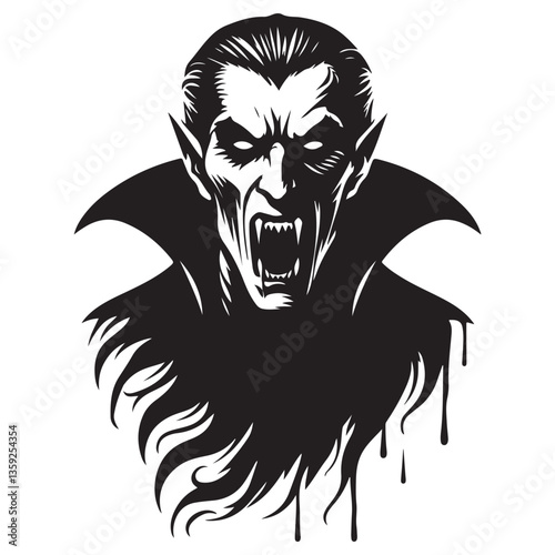 Terrifying Dracula Vampire Silhouette Vector Illustration for Halloween Designs