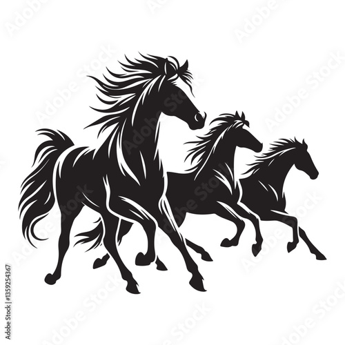 Dynamic Horses Running Silhouette Vector Illustration for Equestrian Designs