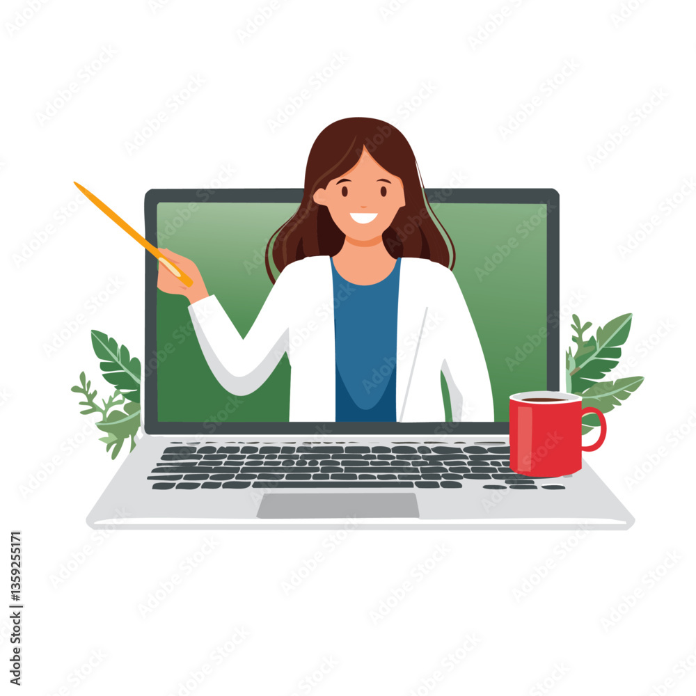 business woman teacher working on laptop vector icon design