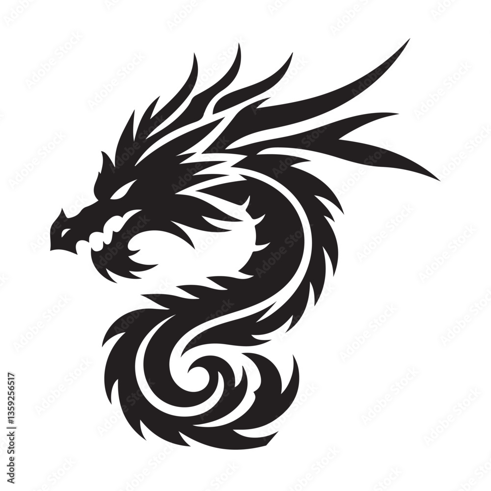Obraz premium Powerful Dragon Silhouette Vector Illustration Mythical Creature Design Element