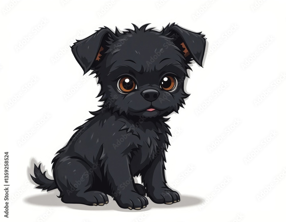Obraz premium Cute Black Puppy Sitting with Big Eyes on White Background